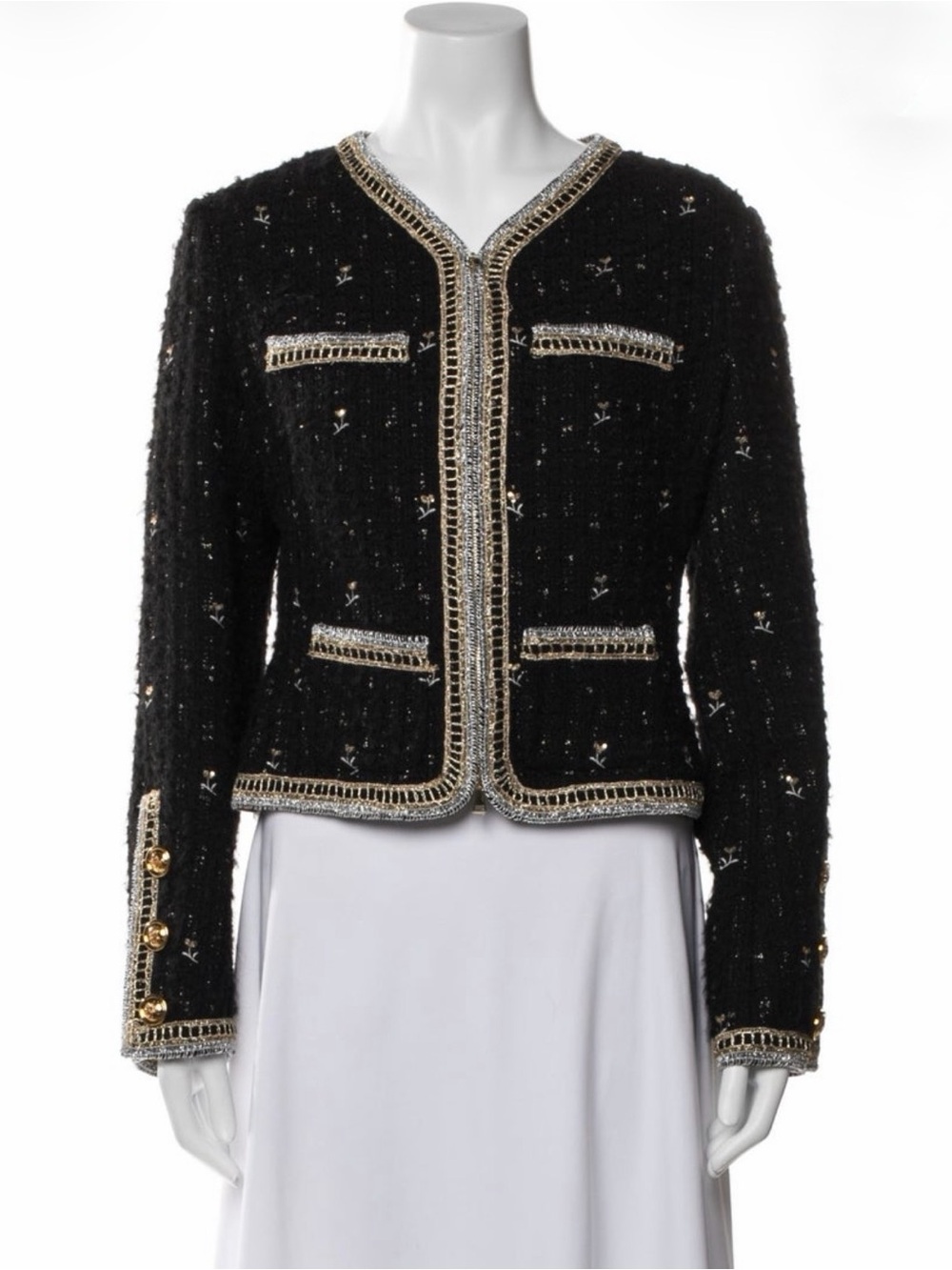 Structured Black Tweed Jacket with Gold Trim